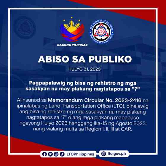 LTO extends registration of &ldquo;7&rdquo; plates for typhoon affected areas image
