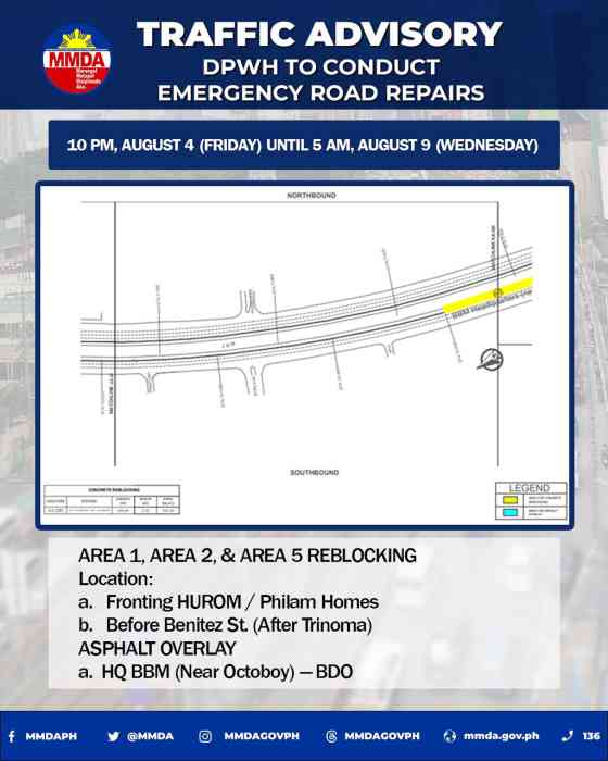 DPWH to conduct emergency repairs on EDSA starting Aug 4 image