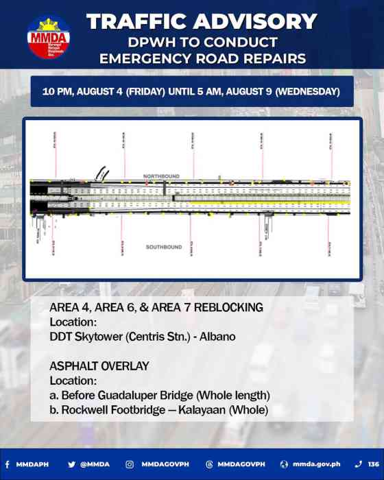 DPWH to conduct emergency repairs on EDSA starting Aug 4 image