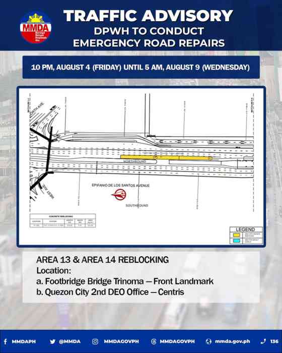 DPWH to conduct emergency repairs on EDSA starting Aug 4 image
