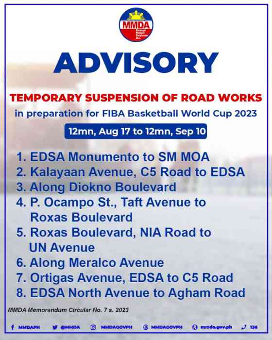 MMDA: No roadworks, mall-wide sales to give way to FIBA 2023 image