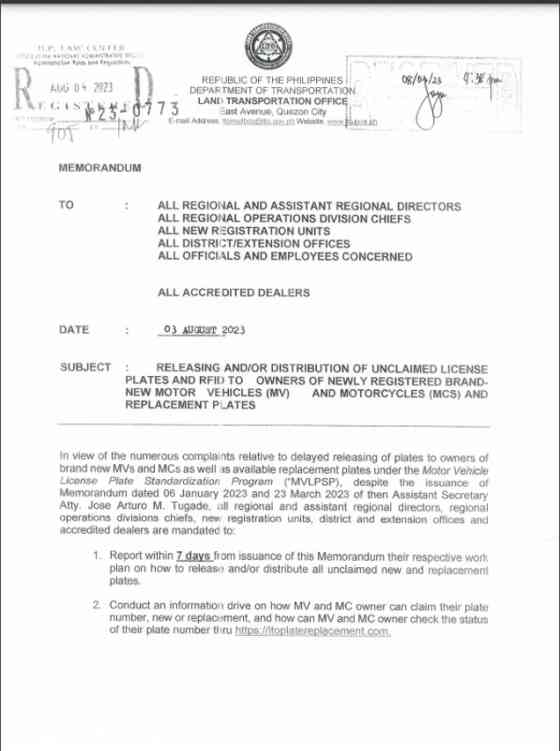 Look: memo mandates release of new/replacement plates within 60 days image