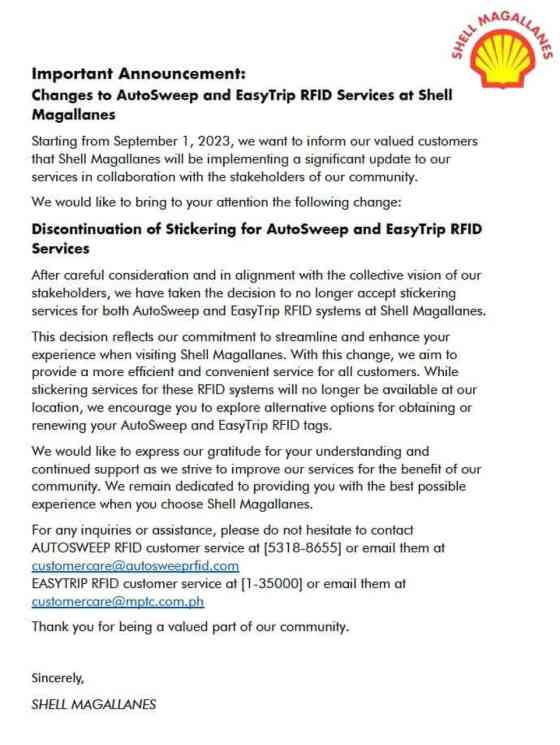 Shell Magallanes to stop installing RFID stickers starting Sept 1 image