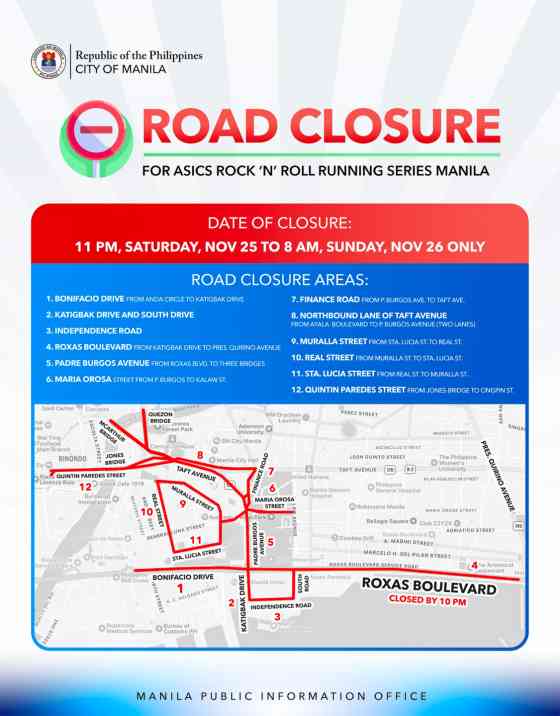 Manila City to close down some major roads Nov 25 image