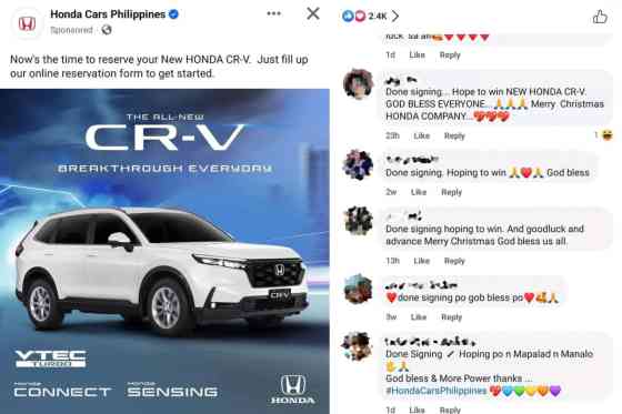 No, Honda Cars PH isn't raffling off a CR-V image