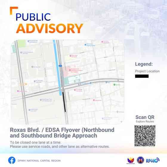 EDSA Flyover along Roxas Blvd partially closed due to road works EDSA Flyover along Roxas Blvd partially closed due to road works image