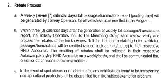 Up to PHP 156 toll rebate to agri truckers starting June 1 image