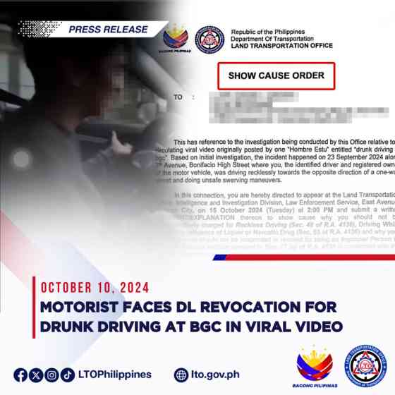 LTO: license revocation await BGC drunk driver image