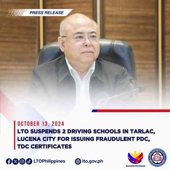 LTO suspends 2 driving schools for offering 'Non-appearance' services image