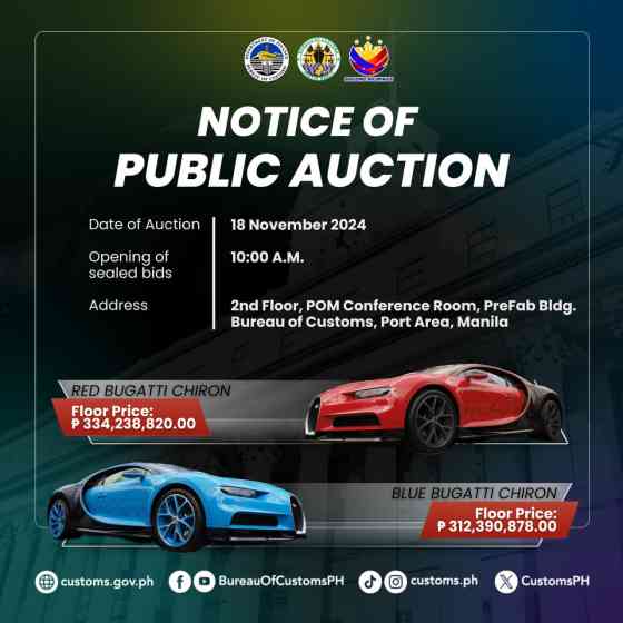 Two units of Bugatti Chiron seized by BOC up for auction image