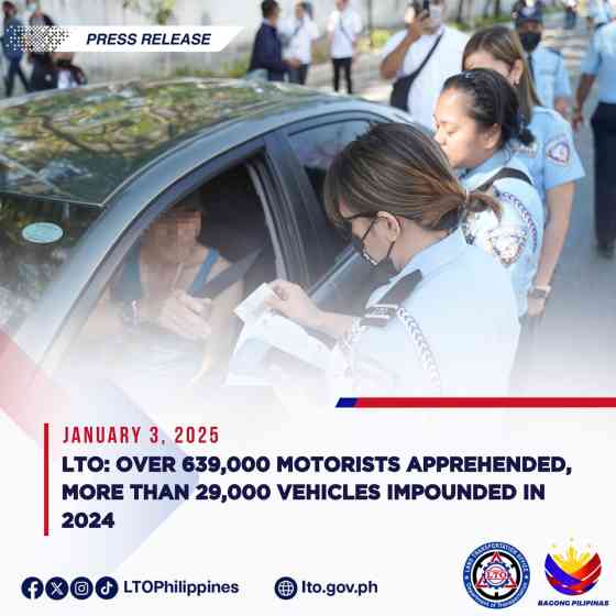 LTO: Over 639K erring motorists caught, more than 29K vehicles impounded in 2024 image
