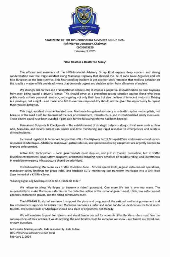 HPG Rizal says more checkpoints, equipment will make Marilaque safe again image