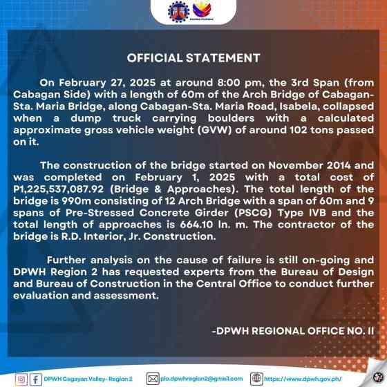 DPWH: 102-ton dump truck was on Isabela bridge during collapse image