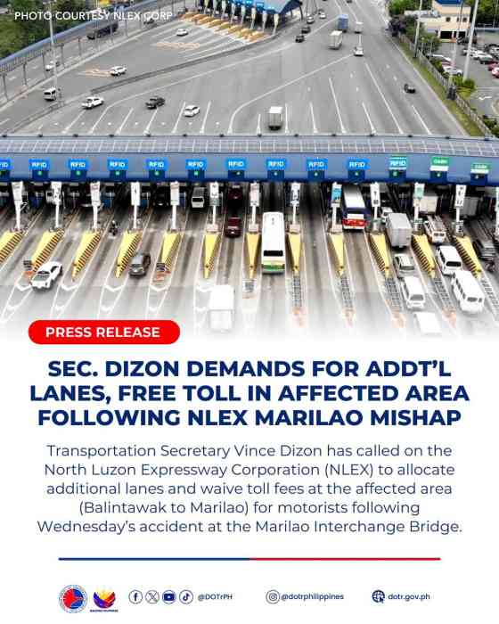 DOTr wants toll holiday, more lanes on NLEX after Marilao Bridge mishap image