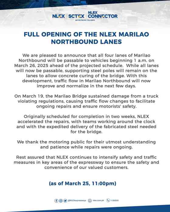 All four NLEX Marilao northbound lanes reopened to traffic image