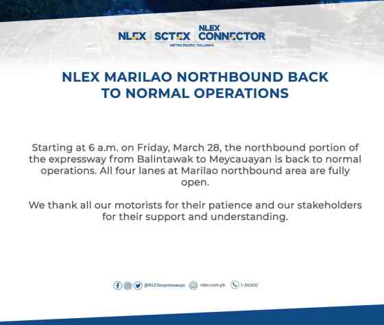 Back to normal: all 4 lanes in NLEX Marilao operational, toll fees back image