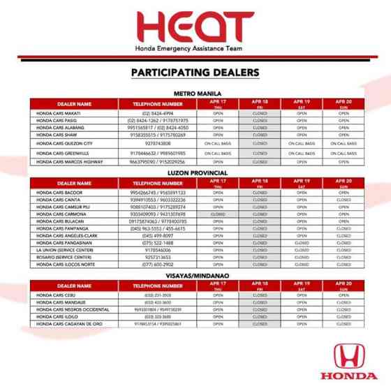 Select Honda dealers to provide roadside assistance this Holy Week image