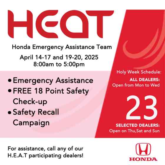 Select Honda dealers to provide roadside assistance this Holy Week image