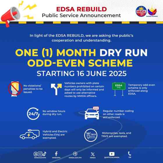 MMDA: No regular coding, only odd-even scheme applies during EDSA rebuild image