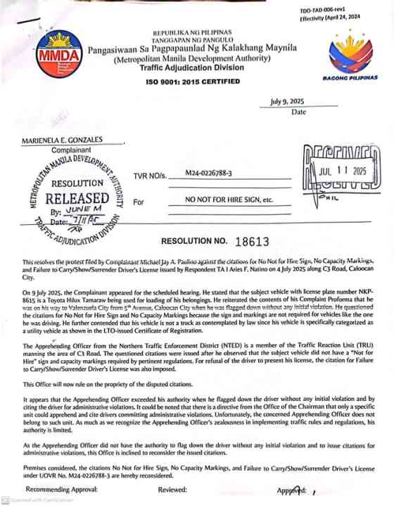 MMDA on Not For Hire video: enforcer exceeded his authority image