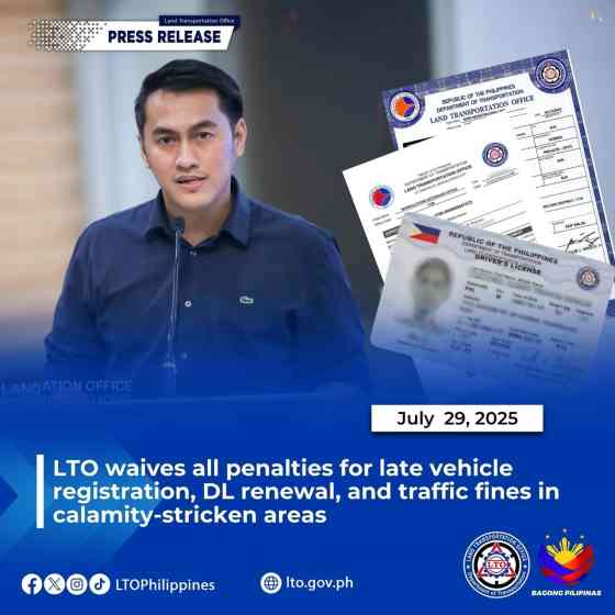 LTO: Penalties waived for late MV registration, driver's license renewal image