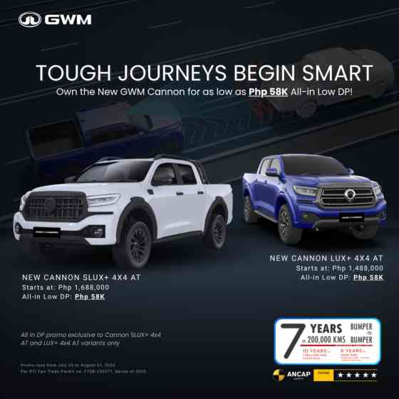 GWM offers 2025 Cannon SLux 4x4 at PHP 58K DP this August image