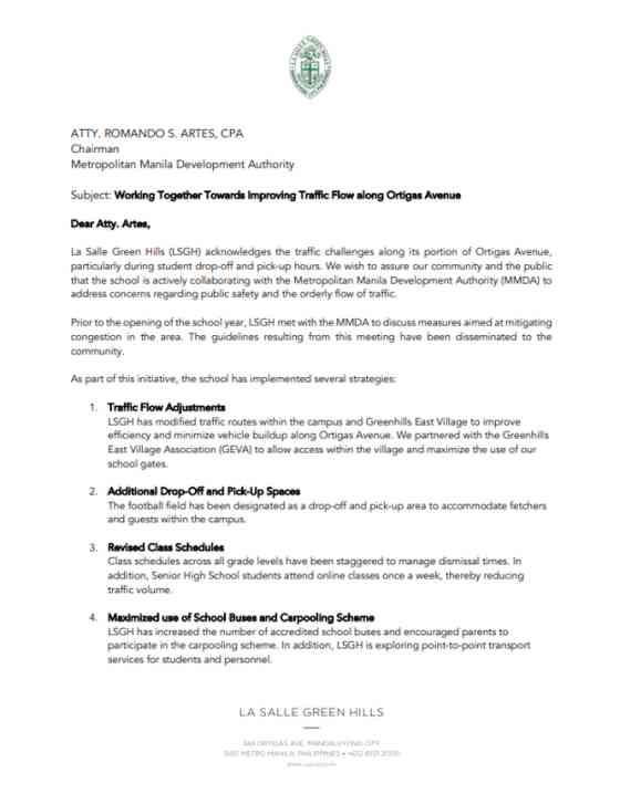 La Salle Green Hills responds to MMDA, introduces 5-point strategy image