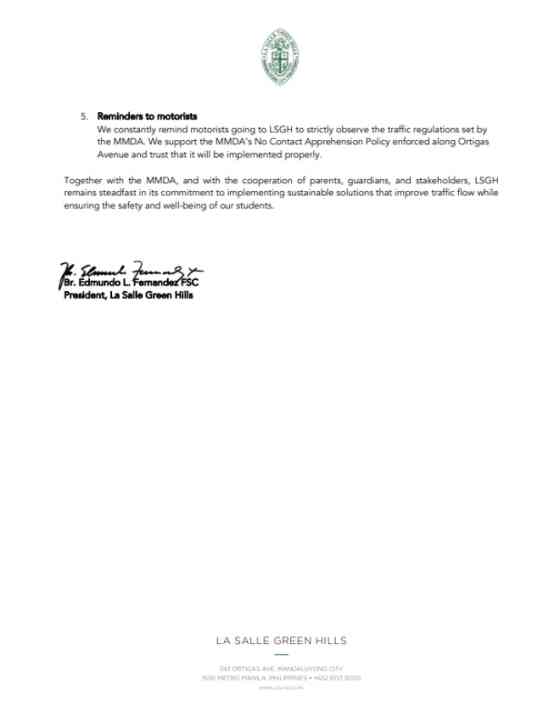 La Salle Green Hills responds to MMDA, introduces 5-point strategy image