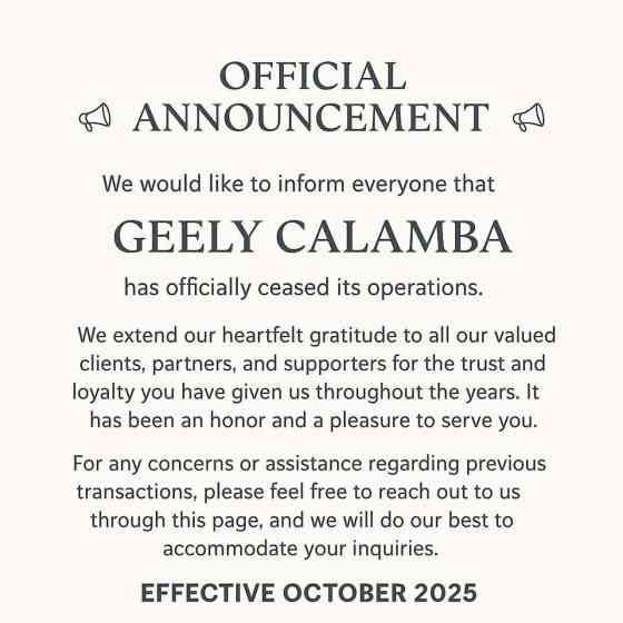 Geely Calamba has closed its doors image
