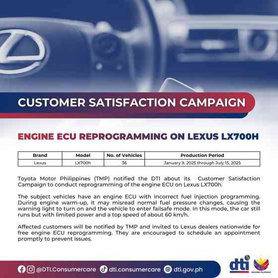 Toyota PH issues recall on Lexus LX700h, RZ image