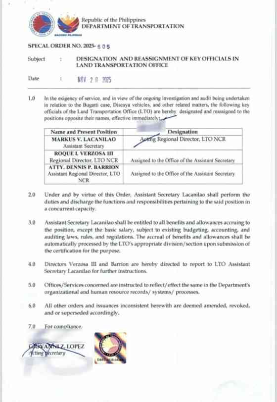 DOTr reassigns LTO-NCR bosses over Discaya vehicle registration issue image