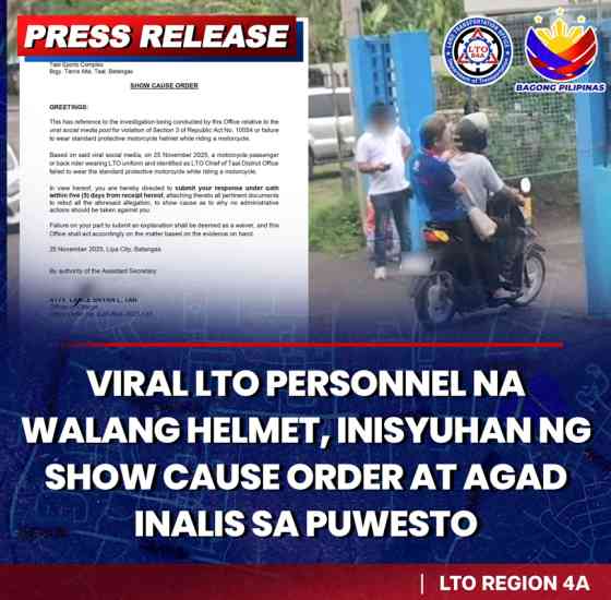 Taal LTO chief in hot seat after riding without helmet image