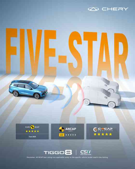 Chery achieves 2.8M global sales in 2025, Tiggo rEV gets five-star safety rating image