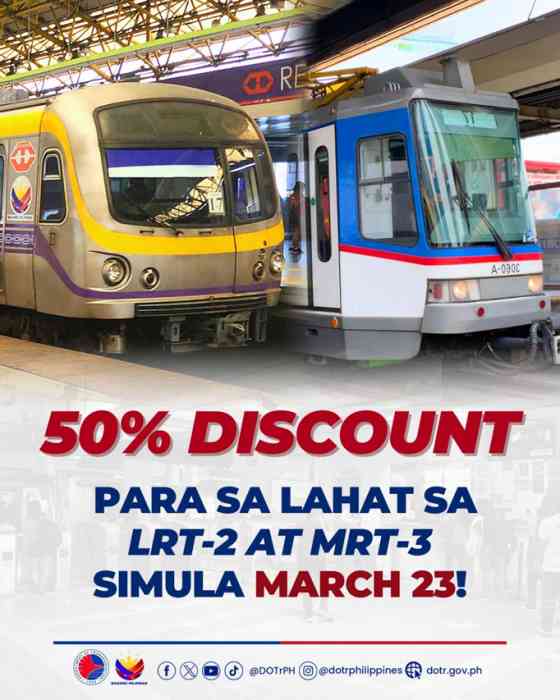 DOTr announces 50% fare cut on MRT-3 and LRT-2 image
