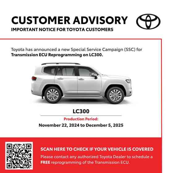Toyota PH recalling over 3,840 LC300s due to transmission issue image