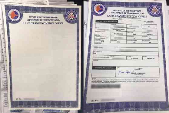 This is the LTO's new motor vehicle certificate of registration image