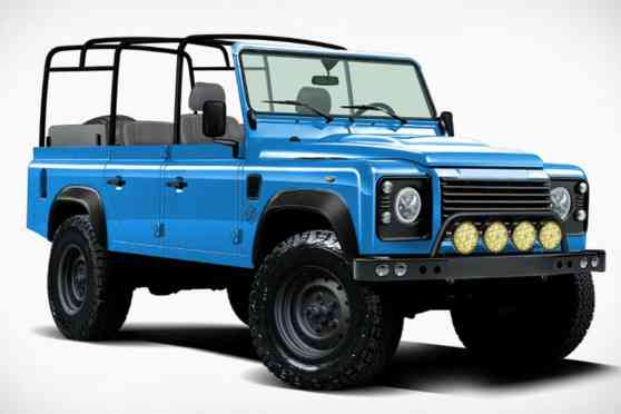 This classic Defender is actually a Jeep Wrangler image