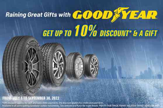 Get up to 10% discount in Goodyear's Raining Great Gifts promo image