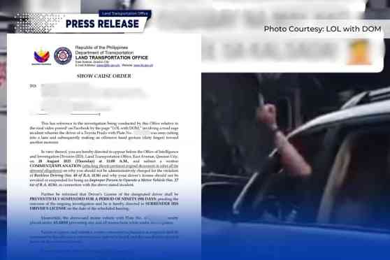 LTO suspends driver for giving the finger image