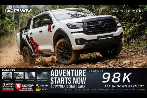 GWM offers 2026 Cannon SLux+ 4x4 with low DP, pay later deal image