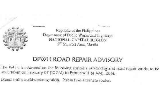 DPWH traffic advisory regarding weekly reblocking and the Shell Eco-marathon  image