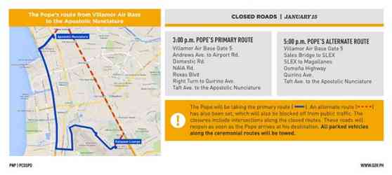 Schedule of road closures during the 2015 Papal Visit image