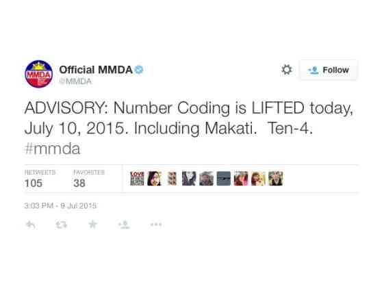 MMDA lifts coding in ALL cities image