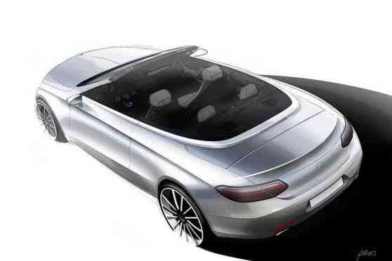 2016 Mercedes-Benz C-Class Cabriolet shown roofless in teaser sketch image