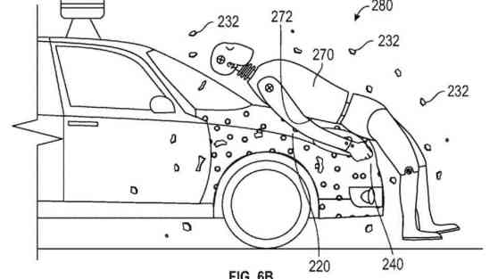 Google patents hood adhesive to safely catch pedestrians image
