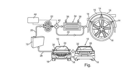 Mercedes-Benz applies for water-based tire cooling system patent image