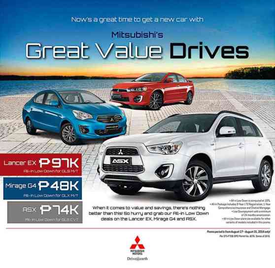 Get low all-in DP on Lancer EX, Mirage G4 and ASX until August 31 image