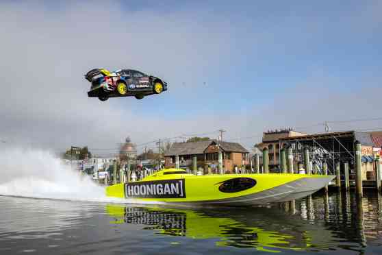 Watch: 862 HP Subaru WRX STI jumps over speedboat image