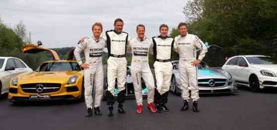 Michael Schumacher drives the Silver Arrow around the Nurburgring image