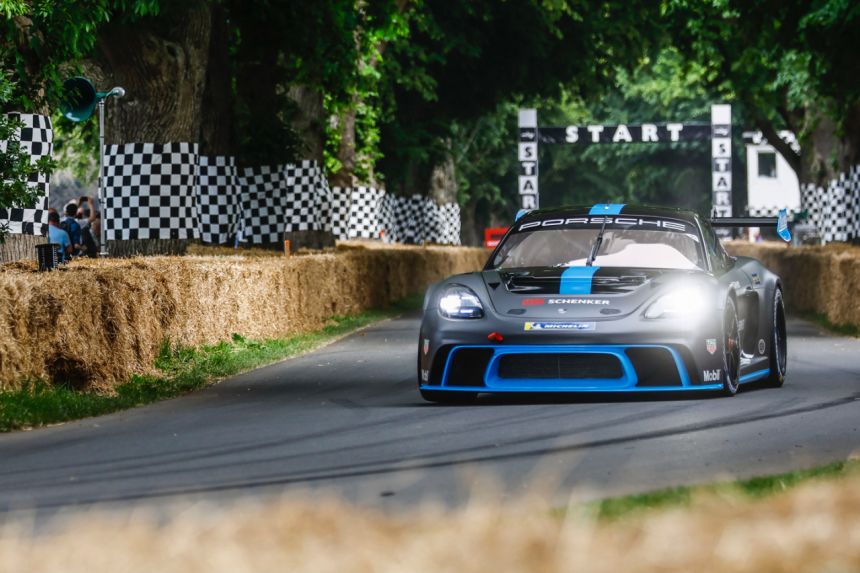 WATCH: Porsche climbs Goodwood with all-electric Cayman GT4 image